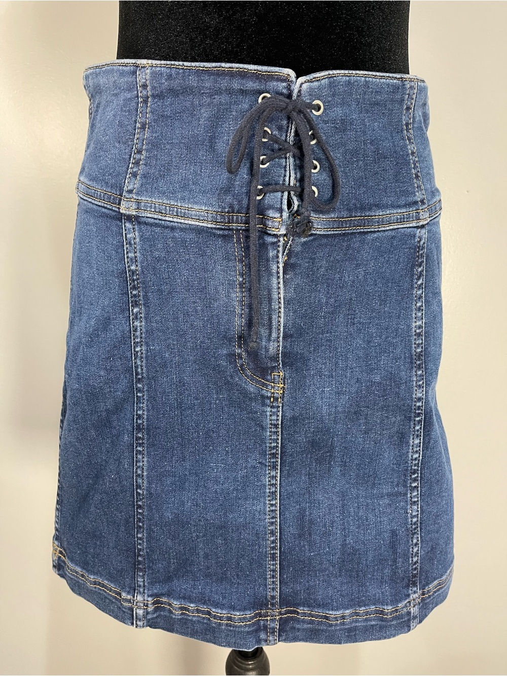 Free People Corset High Waist Denim Mini Skirt - Blue Sz.10